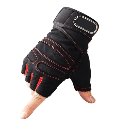 WLTYSM Dumbbell Gloves for Men Women Weightlifting Bodybuilding Workout Sport Gym Training Gloves Non-Slip Wrist Protector Turnhandschuhe(Black Red,M) von WLTYSM