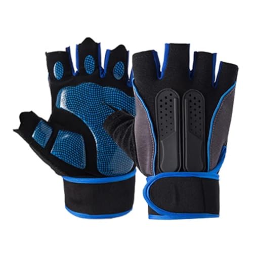 Workout Gym Gloves Weightlifting Fingerless Gloves Mens Womens Padded Non-Slip Palm Protection Wrist Covers Turnhandschuhe(Blue,L) von WLTYSM