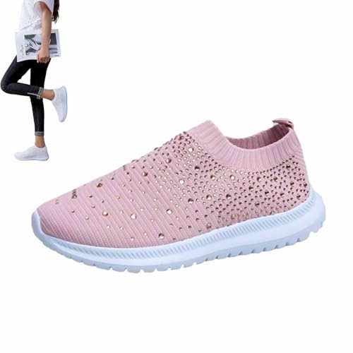 Dotmalls Women's Crystal Breathable Slip-On Walking Shoes Knitted Anti-Slip Sneakers Casual, Comfortable (Pink,40) von WLWWCX