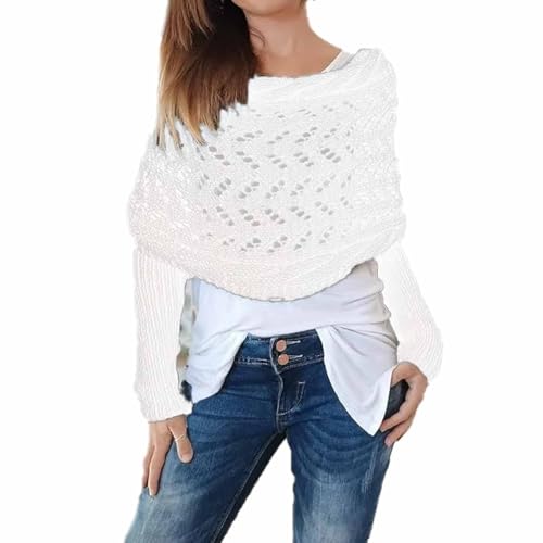 Knitted Cable Wrap for Women, Knitted Cable Wrap, Shrugs for Women, Knitted Wrap, Knitted Cable Wrap Shrug (White,One Size) von WLWWCX