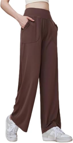 Matrett Comfortable Fabric with Pockets High Waisted Casual Sweatpants, High Waist Wide Leg Yoga Pants for Women (XL,Brown) von WLWWCX