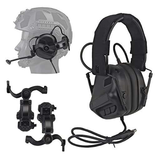 Taktisches Headset Für Airsoft(Am Kopf Und Am Helm Montiert),Militärischer Jagd-Schießkopfhörer Mit Geräuschunterdrückung Und Taktischem Helmschienenadapter Mit Multi-Winkel-Drehung,Max headset bk von WLXW