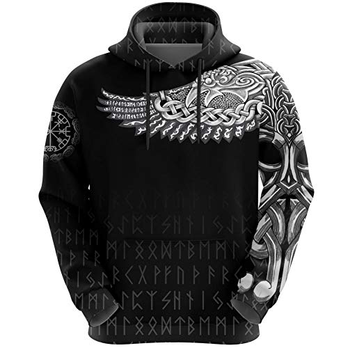 WLXW 2020 Vintage Odin Rune 3D-Gedruckter Hoodie, Nordische Mythologie Viking Tattoo Pagan Pullover, Mode Herbst Langarm Neutral Street Sweatshirt,Hoodie,XL WLXW 2020 Vintage Odin Rune 3D-Gedruckter Hoodie, Nordische Mythologie Viking Tattoo Pagan Pullover, Mode Herbst Langarm Neutral Street Sweatshirt,Hoodie,XL von WLXW