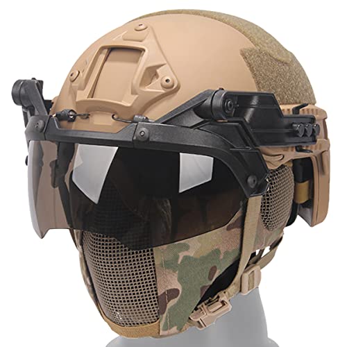 WLXW Airsoft Fast Helmset, Mit Paintball Protect Ear Steel Mask Und Taktischer Flip-Brille, Für Paintball-Schießen, CS-Spiele,Tan von WLXW