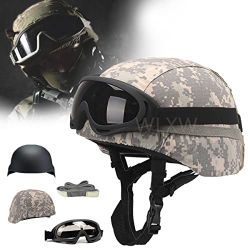WLXW Airsoft Mich 2000 Military Paintball Army Combat Helm, Mit Helmabdeckung Und Taktischer Schutzbrille Und Taktischem Cat-Eye-Helmband, Für Die CS-Spiel-Airsoft-Jagd,B von WLXW
