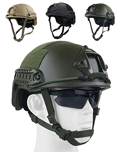 WLXW Fast Kugelsicherer Helm Level 3 Ballistischer Taktischer Helm, Persönliche Sicherheitsausrüstung, Mit Anti-Vibrationssystem, Kopf- Und Schwanzverstellung, Dämpfungssystem,Grün von WLXW