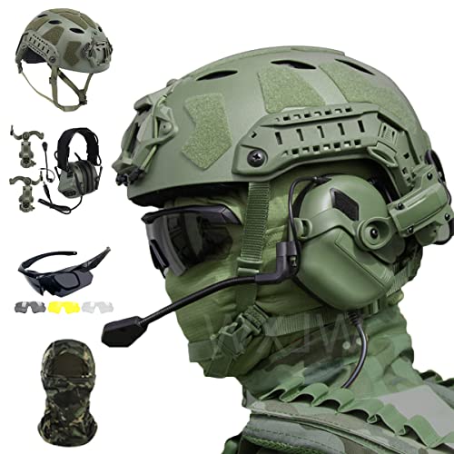 WLXW Fast SF Taktisches Helmset Mit Vollem Schutz, Mit Airsoft-Headset, DREI Gläsern, Schutzbrille Und Taktischer Maske, Für Paintball Wargame Military Set,Grün WLXW Fast SF Taktisches Helmset Mit Vollem Schutz, Mit Airsoft-Headset, DREI Gläsern, Schutzbrille Und Taktischer Maske, Für Paintball Wargame Military Set,Grün von WLXW