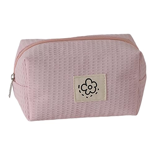 WMFASBAG Niedliche Make-up-Tasche für Damen, Waffelmuster, Blumenmuster, weich, mit Reißverschluss, für Pinsel, Lippenstift, Eyeliner, Augenbrauenstift von WMFASBAG