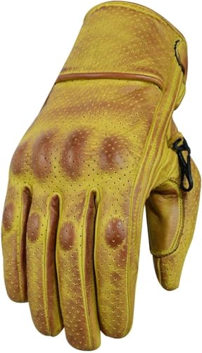 Motorrad Handschuhe Sommer aus Leder,Retro, Vintage Lederhandschuhe Motorrad Cafe Racer Handschuhe Motorrad Sommer Handschuhe (BEIGE, S) von WMW WALI MOTO WEAR