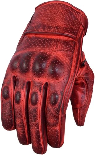 Retro Motorrad Leder Handschuhe Biker Motorrad Sommer Handschuhe Biker Cafe Racer Motorrad Leder Handschuhe Vintag Motorrad Handschuhe (RED, 3XL) von WMW WALI MOTO WEAR