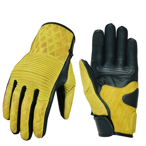 WMW WALI MOTO WEAR Herren Motorrad Leder Handschuhe,Premium Motorrad Handschuhe,Herren Vollfinger Ziegenleder Leder,Motorrad Handschuhe Herr Leder,Motorrad Chopper Leder Handschuhe (Yellow, M) von WMW WALI MOTO WEAR