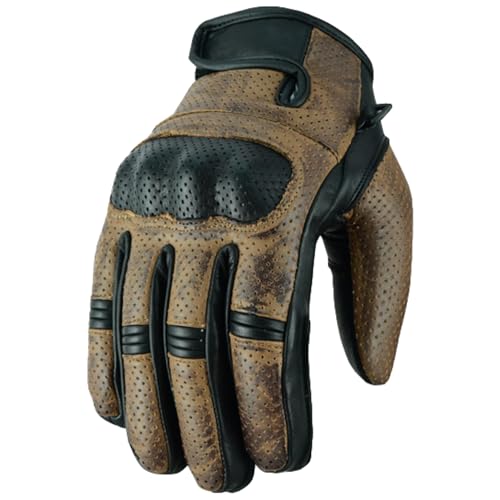 WMW WALI MOTO WEAR Herren Motorrad Leder Handschuhe Kurze belüftete Motorradhandschuhe,Motorrad Sommer Handschuhe Sommer Motorrad Handschuhe (Brown, L) von WMW WALI MOTO WEAR