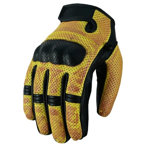 WMW WALI MOTO WEAR Herren Motorrad Leder Handschuhe Kurze belüftete Motorradhandschuhe,Motorrad Sommer Handschuhe Sommer Motorrad Handschuhe (Yellow, L) von WMW WALI MOTO WEAR