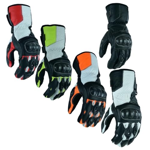 WMW WALI MOTO WEAR Herren Motorrad Spots Handschuhe Herren Motorrad Lederhandschuhe Motorrad Racing Gepanzerter Schutzhandschuh Perfekter Griff Langlebige Handschuhe (Black, L) von WMW WALI MOTO WEAR