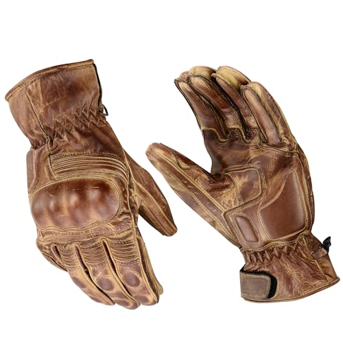 WMW WALI MOTO WEAR Motorradhandschuhe Herren Leder mit Protektoren Sommerhandschuhe, Vollfinger Lederhandschuhe mit rutschfesten Motorrad Leder Handschuhe Braun (Brown, L) von WMW WALI MOTO WEAR