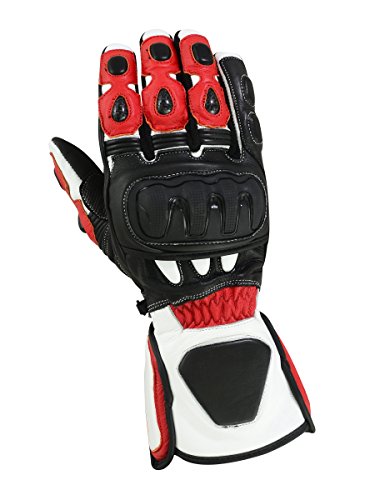 WMW WALI MOTO WEAR Motorradhandschuhe aus Ziegenleder mit Carbon-Knöchel für Damen und Herren, Vollfinger, Motorradhandschuhe (RED, 2XL) von WMW WALI MOTO WEAR