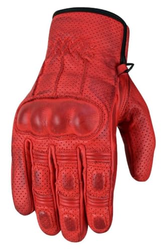 WMW WALI MOTO WEAR Retro Motorrad Leder Handschuhe Vintage Motorrad Leder Handschuhe Cafe Rwcer Motorrad Leder Handschuhe Biker Handschuhe (Red, L) von WMW WALI MOTO WEAR