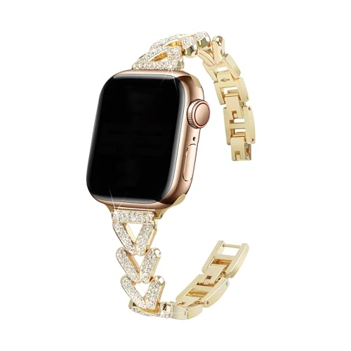 Diamant Metall Ersatzarmbänder Gold Kompatibel mit Apple Watch 9 41mm, Damen Glitzer Edelstahl Einstellbar Ersatzband Uhrenarmband Kompatibel mit iWatch 41mm 40mm 38mm 42mm Series 10 9 8 7 6 5 4 3 2 1 Diamant Metall Ersatzarmbänder Gold Kompatibel mit Apple Watch 9 41mm, Damen Glitzer Edelstahl Einstellbar Ersatzband Uhrenarmband Kompatibel mit iWatch 41mm 40mm 38mm 42mm Series 10 9 8 7 6 5 4 3 2 1 von WNHTFAC