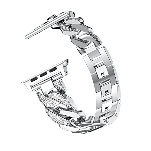 Glitzer Edelstahl Armband Silber Kompatibel mit Apple Watch SE 44mm, Damen Verstellbare Armbänder Metall Ersatz Uhrenarmband Kompatibel mit iWatch Ultra 49mm 45mm 44mm 42mm Series 9 8 7 6 5 4 3 2 1 Glitzer Edelstahl Armband Silber Kompatibel mit Apple Watch SE 44mm, Damen Verstellbare Armbänder Metall Ersatz Uhrenarmband Kompatibel mit iWatch Ultra 49mm 45mm 44mm 42mm Series 9 8 7 6 5 4 3 2 1 von WNHTFAC
