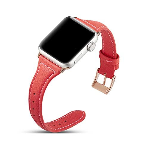 Leder Armband Kompatibel mit Apple Watch Ultra 2 Rot Leder, Damen Armbänder Leder Ersatzarmband Bracelet Wrist Uhrenband Ersatzbänder Kompatibel mit iWatch 49mm 45mm 44mm 42mm Series 9 8 7 6 5 4 3 2 1 von WNHTFAC