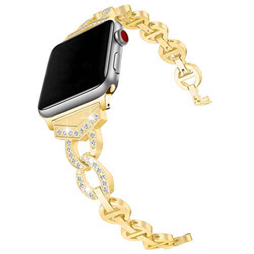 Metall Ersatzarmbänder Gold Kompatibel mit Apple Watch SE 40mm, Damen Mädchen Glitzer Diamant Edelstahl Armband Ersatzband Uhrenarmband Kompatibel mit iWatch 41mm 40mm 38mm Series 9 8 7 6 5 4 3 2 1 von WNHTFAC