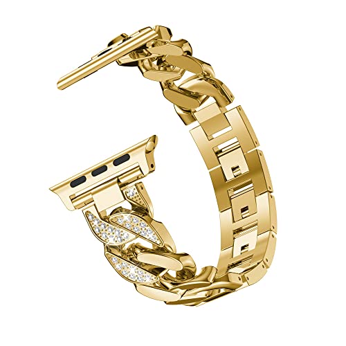 Metall Ersatzband Gold Kompatibel mit Apple Watch 9 41mm, Damen Mädchen Glitzer Diamant Edelstahl Armband Ersatzarmbänder Uhrenarmband Kompatibel mit iWatch 41mm 40mm 38mm Series SE 8 7 6 5 4 3 2 1 von WNHTFAC