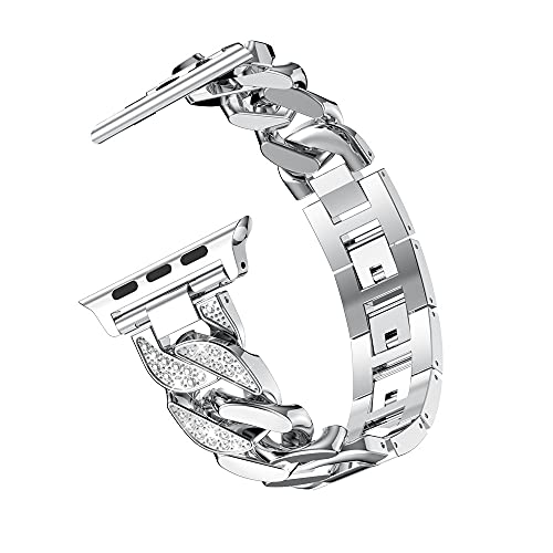 Silber Edelstahl Armband Kompatibel mit Apple Watch SE 40mm, Damen Mädchen Bling Verstellbare Armbänder Metall Ersatzband Uhrenarmband Kompatibel mit iWatch 41mm 40mm 38mm Series 9 8 7 6 5 4 3 2 1 von WNHTFAC