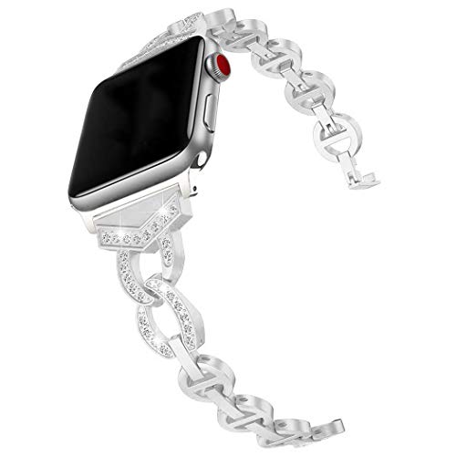 Silber Glitzer Edelstahl Armband Kompatibel mit Apple Watch Serie 3 42mm, Bling Armbänder Metall Ersatz Bracelet Uhrenarmband Kompatibel mit iWatch Ultra2 49mm 45mm 44mm 42mm Series 9 8 7 6 5 4 3 2 1 von WNHTFAC