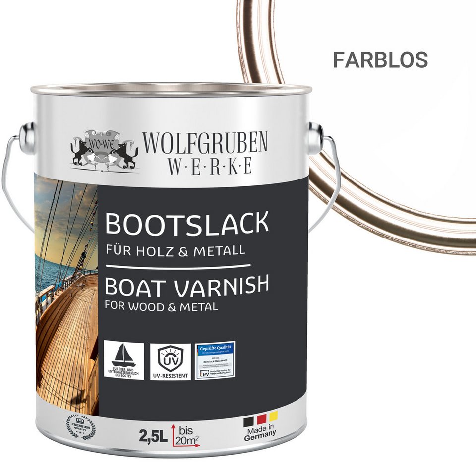 WO-WE Lack Bootslack Schiffslack Parkettlack Yachtlack W400, 0,75-5L, Seidenglänzend, Lösemittelbasis WO-WE Lack Bootslack Schiffslack Parkettlack Yachtlack W400, 0,75-5L, Seidenglänzend, Lösemittelbasis von WO-WE