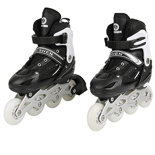 Inlineskates für Kinder, Jugendliche, verstellbar, mit Blinkrolle, verstellbar mit einem einzigen Blitz für Kinder, für Männer und Frauen, zwei Größen: 31-34, 35-38 (Schwarz, M) von WODFARR