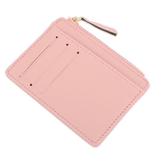 WOFASHPURET Damen PU Geldbörse Ultra Dünnes Kartenetui Mit Reißverschluss Stilvolles Portemonnaie Für Kreditkarten Clutch Für Frauen Pink von WOFASHPURET