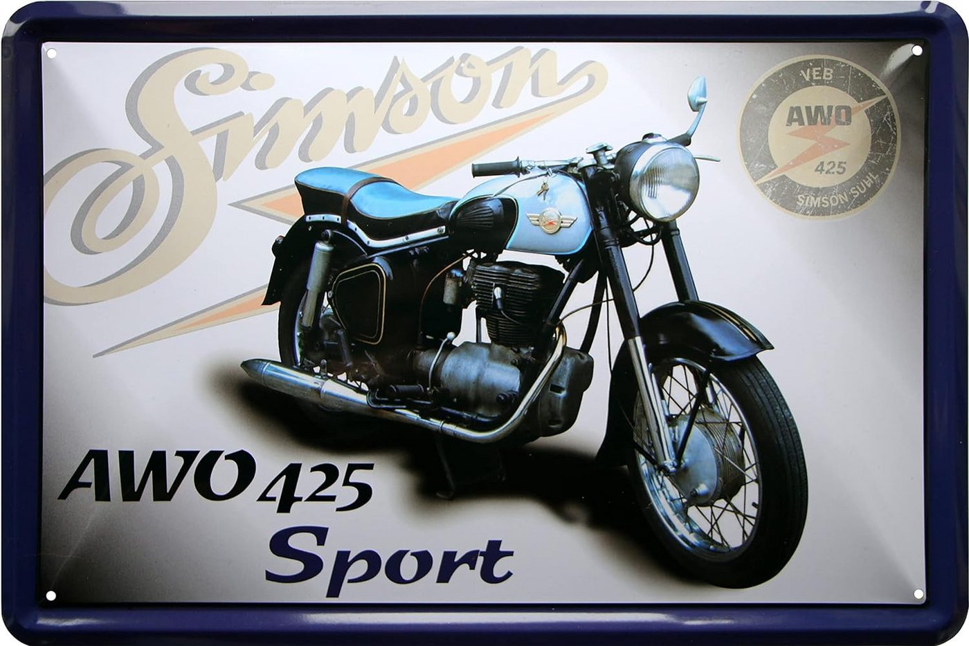WOGEKA ART Metallbild Simson AWO 425 Sport - 20 x 30 cm Retro Blechschild DDR Moped, Metallschild Wanddeko Spruch Schild Wandbild Ostdeutschland Ossi WOGEKA ART Metallbild Simson AWO 425 Sport - 20 x 30 cm Retro Blechschild DDR Moped, Metallschild Wanddeko Spruch Schild Wandbild Ostdeutschland Ossi von WOGEKA ART