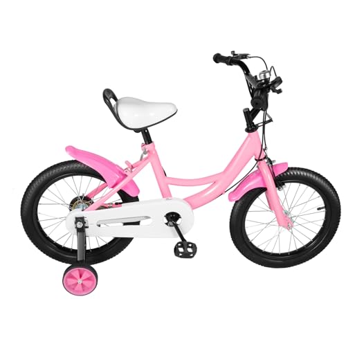 WOLEGM 16 Zoll Kinderfahrrad, Kinderfahrrad mit Stützräder, für Jungen ab 5 Jahre Jungen & Mädchen, Sattel Höhenverstellbar, Rosa von WOLEGM