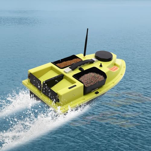 WOLEGM Futterboot, 5.2Ah 500m GPS Smart-RC-Köder-Boot bis 2kg mit Navigationslicht, LED-Bildschirm und Fernsteuerung für Große Wasserflächen von WOLEGM