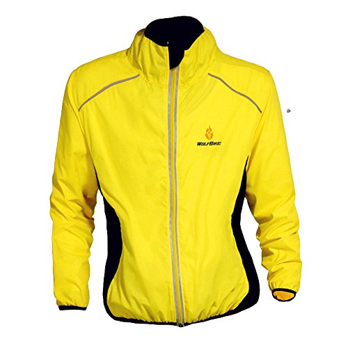 WOLFBIKE Fahrradjacke Jersey Sportswear Atmungsaktiv Lange Ärmel Winddicht Coat (Gelb M) von WOLFBIKE