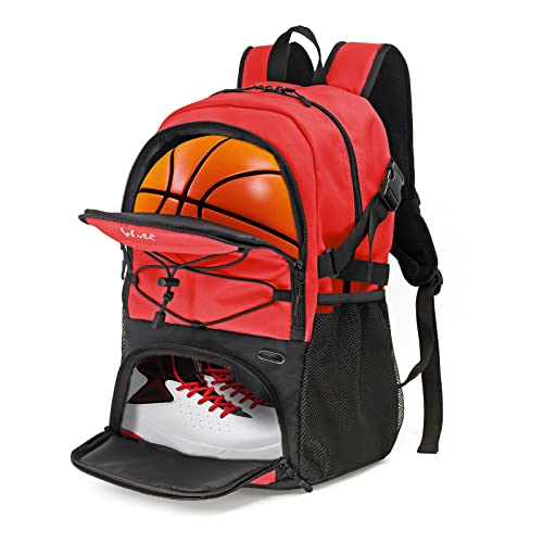 Wolt | Basketball-Rucksack große Sporttasche mit separatem Ballhalter und Schuhfach, ideal für Basketball, Fußball, Volleyball, Schwimmen, Fitnessstudio, Reisen (rot) von WOLT