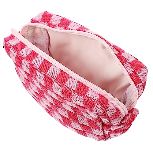 4 Stück Kosmetiktasche Reise-Make-up-Taschen Reisetaschen-toilettenartikel Camping-kulturbeutel Karierte Brieftasche Gestrickte Geldbörse Modische Stationäre Tasche Garn Rosa WOONEKY von WOONEKY