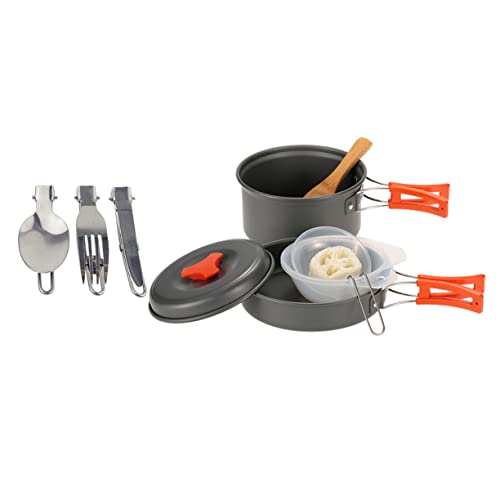 WOONEKY 1 Satz Outdoor-Campingtopf Wander-Kochgeschirr-Set Hot-Pot-Kit kochgeschirr Outdoor Outdoor-kochgeschirr tragbares Camping-Kochgeschirr Campingpfannen Aluminiumlegierung Grey von WOONEKY