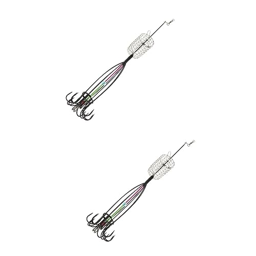 WOONEKY 2 STK Köderkäfig Kurbelhaken Angelkorb Krabbenfängerkäfig Zubehör für Angelwerkzeuge Angelkäfig Kopfhaken Angler ausrüstung Fishing Tackle Fangkörbchen Angelutensilien Eisen Silver von WOONEKY