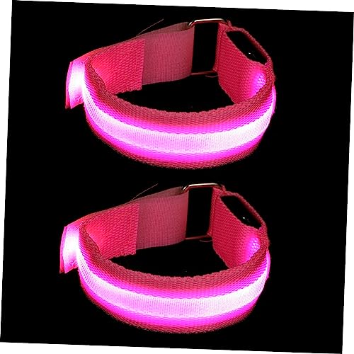 WOONEKY 2st Fluoreszierendes Armband Für Nachtläufe Aufleuchtende Laufarmbänder Laufende Leuchtende Armbänder Leuchtende Bänder Zum Laufen Leuchtendes Armband Led-Armband Rosa Nylongewebe von WOONEKY