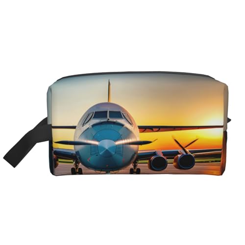 Aufbewahrungstasche mit Flugzeug bei Sonnenuntergängen, Kulturbeutel, Kosmetiktasche, Schreibwaren-Tasche, Reisetasche, tägliche Aufbewahrungstasche, weiß, Einheitsgröße von WOPQS