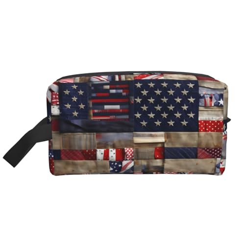 Aufbewahrungstasche mit amerikanischer Flagge, Patchwork, Kulturbeutel, Kosmetiktasche, Schreibwaren-Tasche, Reisetasche, tägliche Aufbewahrungstasche, weiß, Einheitsgröße von WOPQS