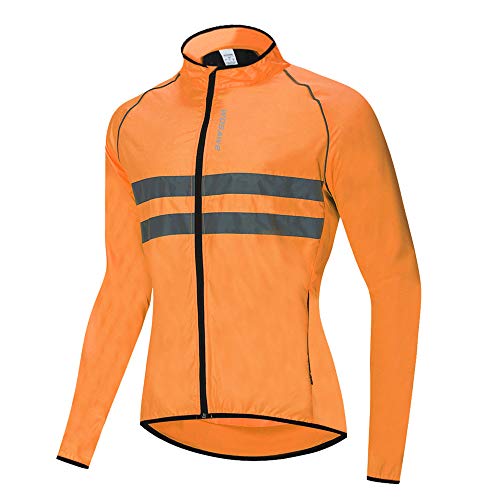 WOSAWE Herren Fahrradjacke Leicht Reflektierende Radjacke Winddichte Wasserabweisend Laufjacke (A5 Orange, M) von WOSAWE