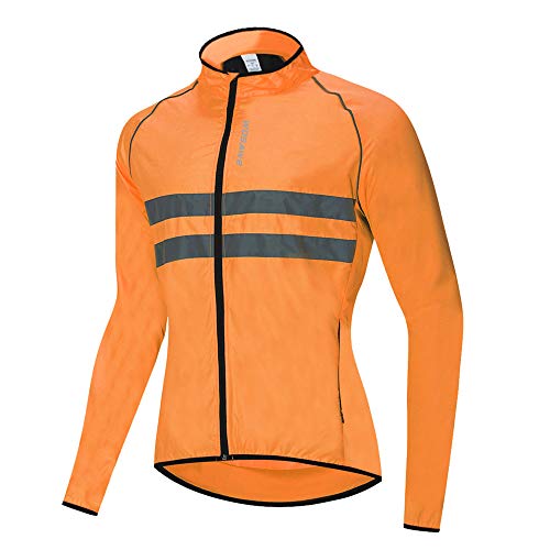 WOSAWE Herren Radjacke Leicht Reflektierende Fahrradjacke Winddichte Wasserabweisend Laufjacke (215 Orange, XL) von WOSAWE