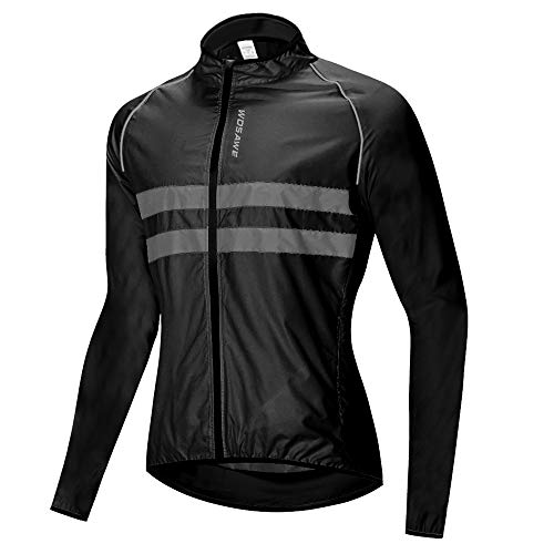 WOSAWE Herren Radjacke Leicht Reflektierende Fahrradjacke Winddichte Wasserabweisend Laufjacke (215 Schwarz, L) von WOSAWE