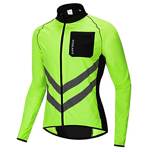 WOSAWE Herren Damen Fahrradjacke Leicht Atmungsaktiv Reflektierende Radweste Winddicht Sportbekleidung (B8 Grün Jacke, L) von WOSAWE