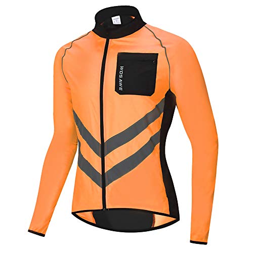 WOSAWE Herren Radjacke Leicht Reflektierende Fahrradjacke Winddichte Wasserabweisend Laufjacke (218 Orange, L) von WOSAWE