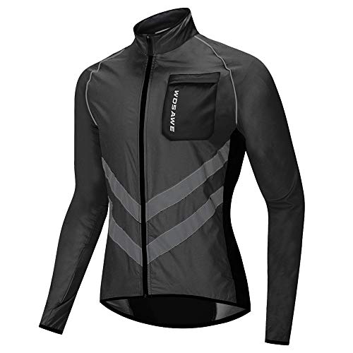 WOSAWE Herren Radjacke Leicht Reflektierende Fahrradjacke Winddichte Wasserabweisend Laufjacke (218 Schwarz, L) von WOSAWE