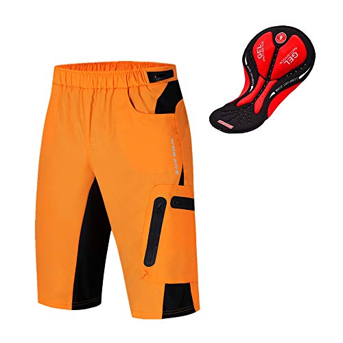 WOSAWE Herren Fahrradhose Kurz mit 3D Sitzpolster Loose-Fit MTB Hose Atmungsaktiv Radfahrren Unterwäsche mit Multi Taschen (Orange XL) von WOSAWE