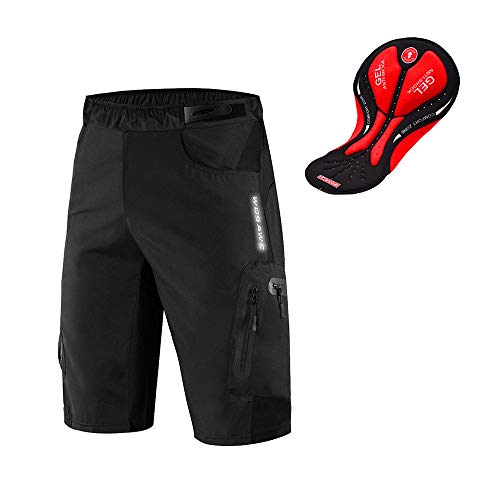 WOSAWE Herren Fahrradhose Kurz mit 3D Sitzpolster Loose-Fit MTB Hose Atmungsaktiv Radfahrren Unterwäsche mit Multi Taschen (Schwarz M) von WOSAWE